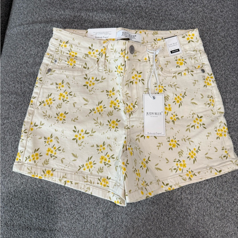 Judy Blue Women's Yellow Floral High Waist Shorts